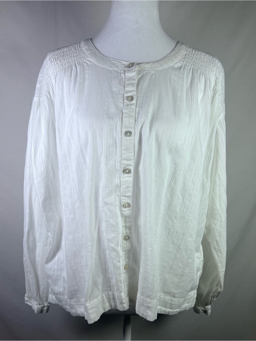 Lucky Brand Women’s White Button-Front 100% Cotton Peasant Blouse - Medium